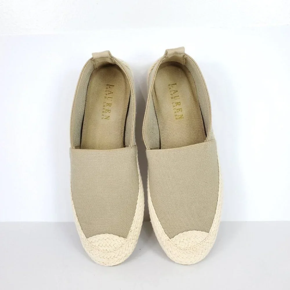 Lauren Ralph Lauren Tan Espadrilles Stretchy Slip On Flats Size 6